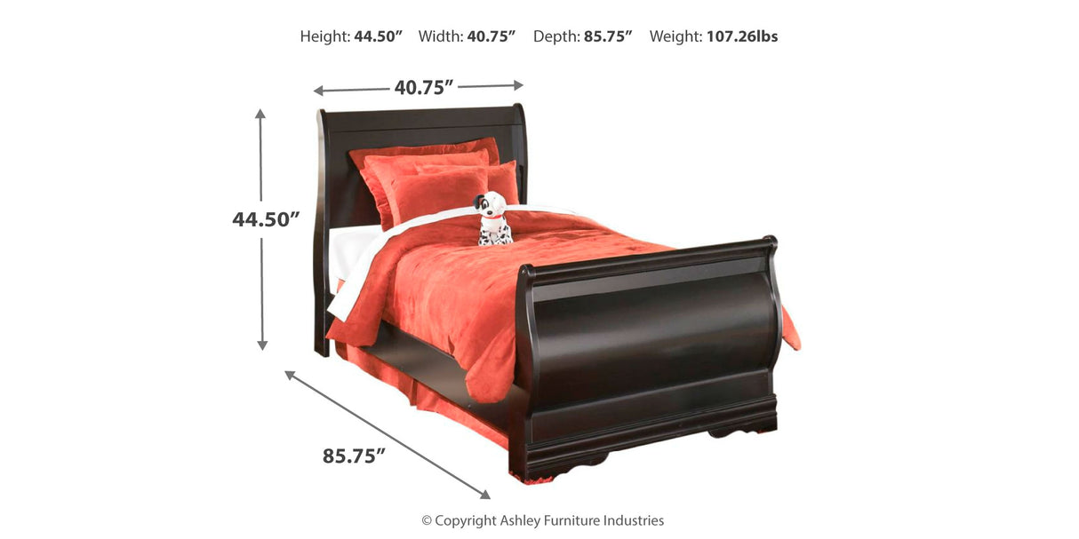 Huey Vineyard Twin Sleigh Bed with Dresser in Black from Ashley Furniture - Luna Furniture
