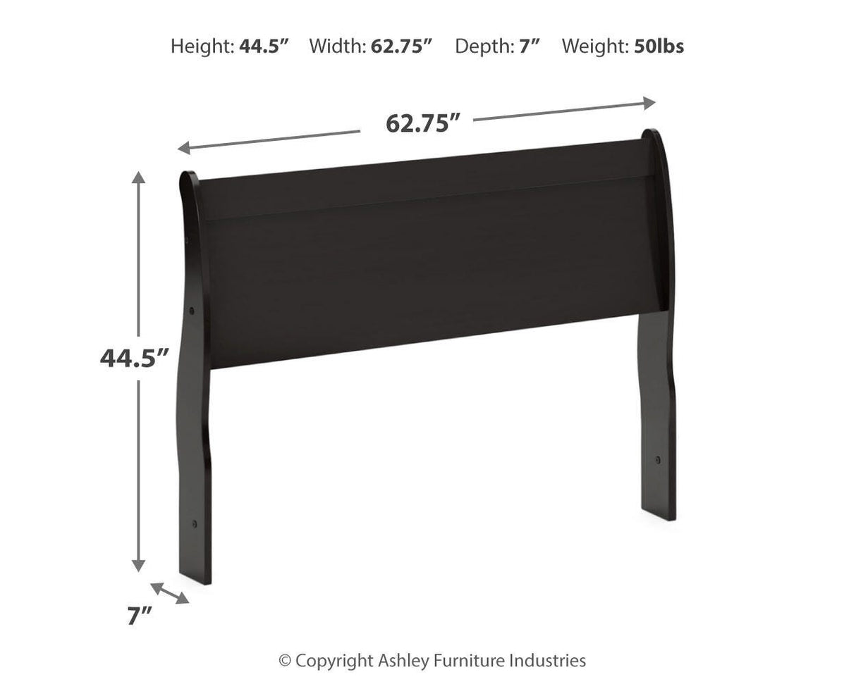 Huey Vineyard Queen Sleigh Headboard Bed with Mirrored Dresser and 2 Nightstands in Black from Ashley Furniture - Luna Furniture