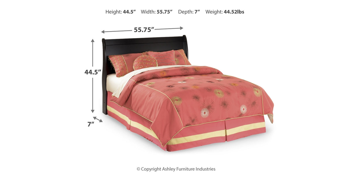 Huey Vineyard Full Sleigh Headboard Bed with Mirrored Dresser, Chest and 2 Nightstands in Black from Ashley Furniture - Luna Furniture