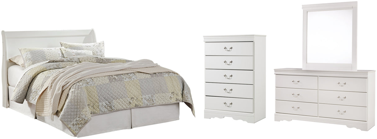 Anarasia White Queen Sleigh Headboard Bed with Mirrored Dresser and Chest from Ashley Furniture - Luna Furniture