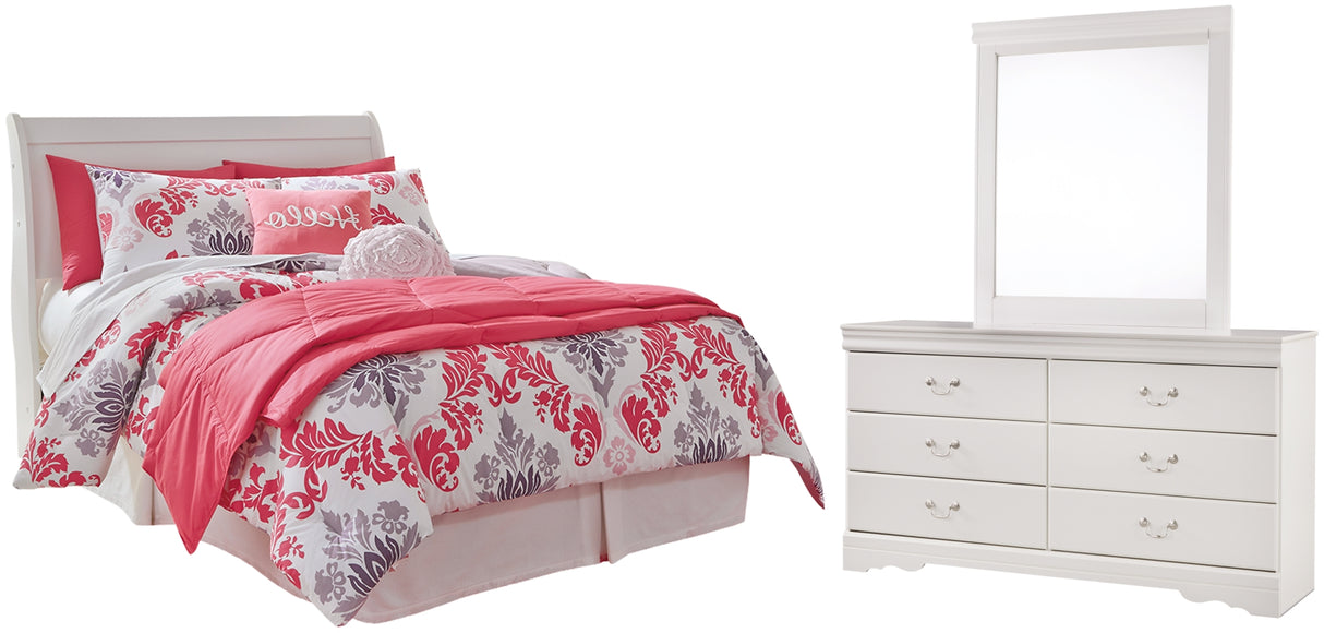 Anarasia Full Sleigh Headboard, Dresser and Mirror in White from Ashley Furniture - Luna Furniture