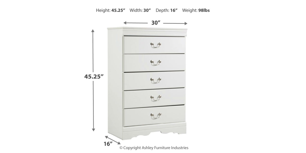 Anarasia Queen Sleigh Bed with Mirrored Dresser, Chest and 2 Nightstands in White from Ashley - Luna Furniture