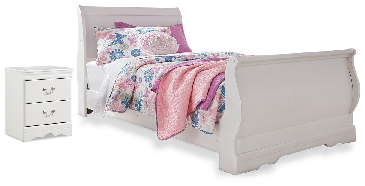 Anarasia White Twin Sleigh Bed with Nightstand from Ashley Furniture - Luna Furniture