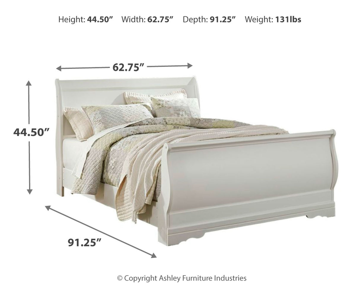 Anarasia Queen Sleigh Bed with Mirrored Dresser in White from Ashley Furniture - Luna Furniture