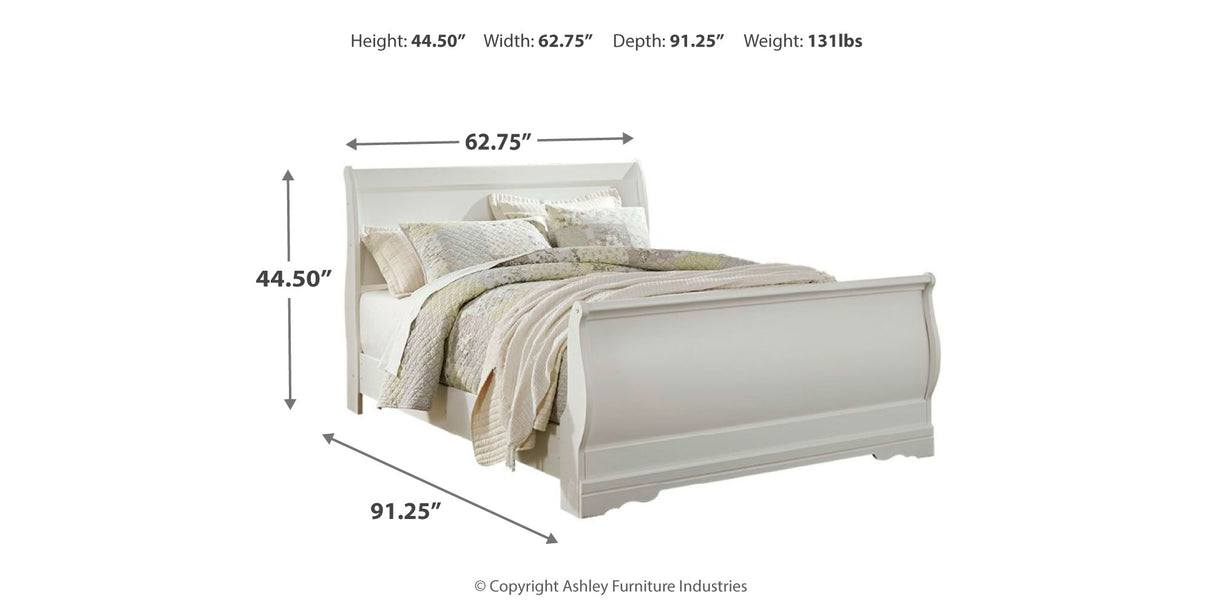 Anarasia Queen Sleigh Bed with Mirrored Dresser, Chest and 2 Nightstands in White from Ashley - Luna Furniture