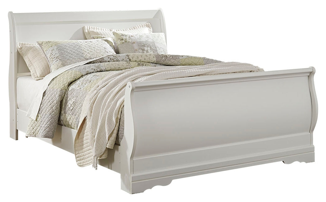 Anarasia Queen Sleigh Bed with Mirrored Dresser in White from Ashley Furniture - Luna Furniture