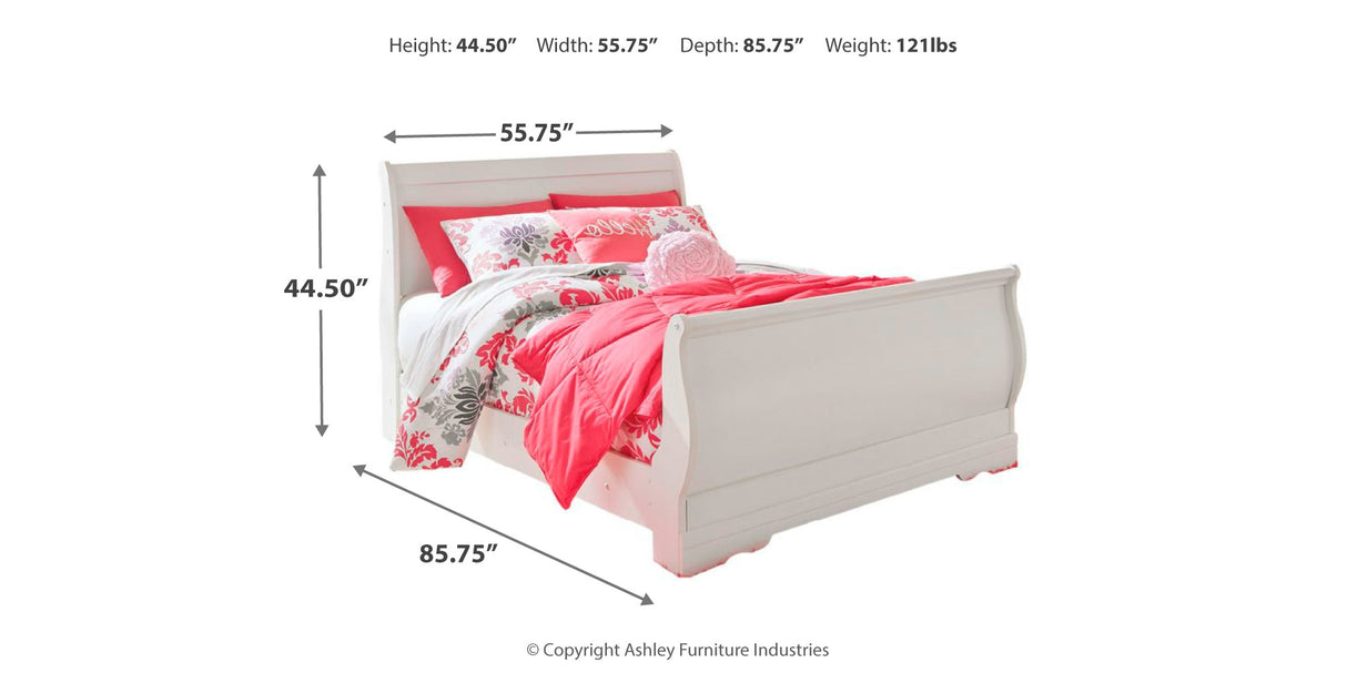 Anarasia White Full Sleigh Bed with Mirrored Dresser and 2 Nightstands from Ashley Furniture - Luna Furniture