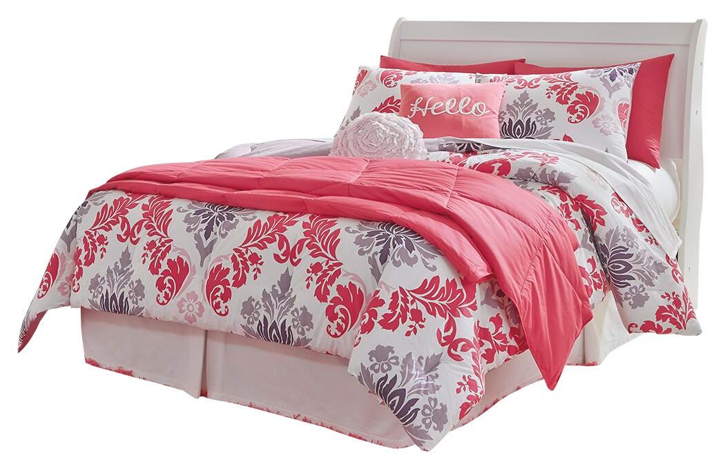 Anarasia White Full Sleigh Headboard Bed with Mirrored Dresser and Chest from Ashley Furniture - Luna Furniture
