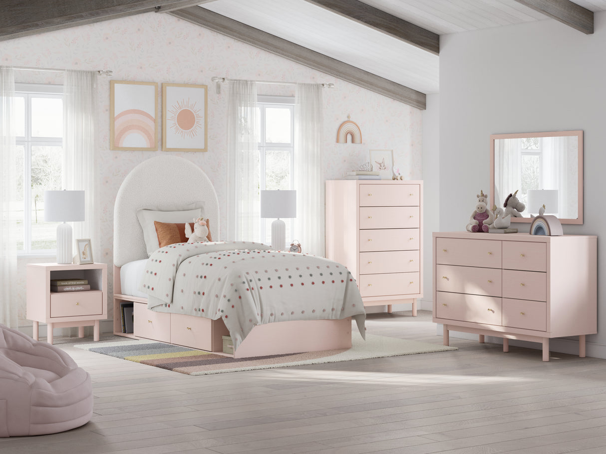 Wistenpine Blush Twin Upholstered Storage Platform Bed with 4 Drawers from Ashley - Luna Furniture