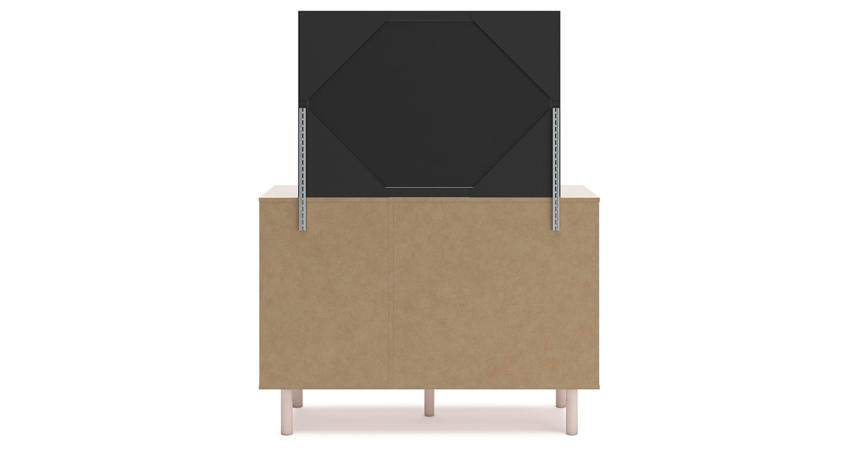 Wistenpine Full Upholstered Panel Headboard with Mirrored Dresser in Blush from Ashley - Luna Furniture