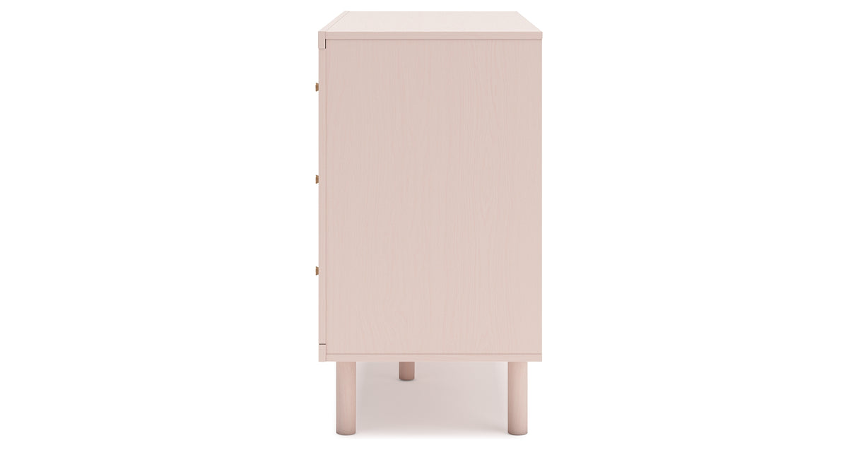 Wistenpine Full Upholstered Panel Headboard with Dresser and 2 Nightstands in Blush from Ashley - Luna Furniture