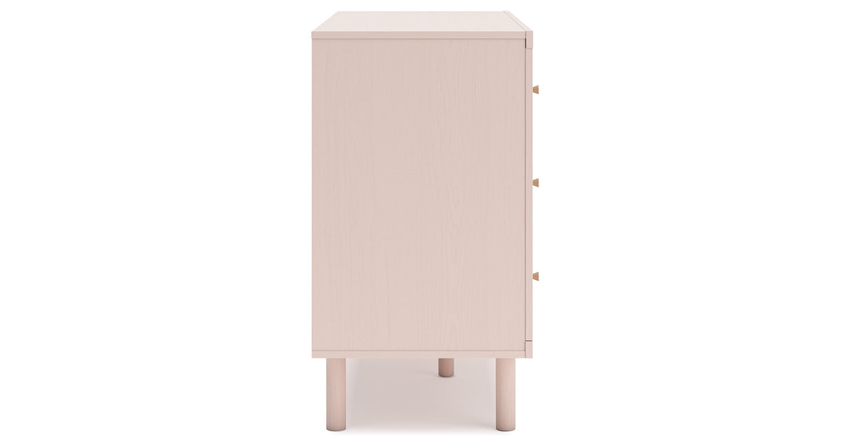 Wistenpine Twin Upholstered Panel Headboard with Dresser and 2 Nightstands in Blush from Ashley Furniture - Luna Furniture