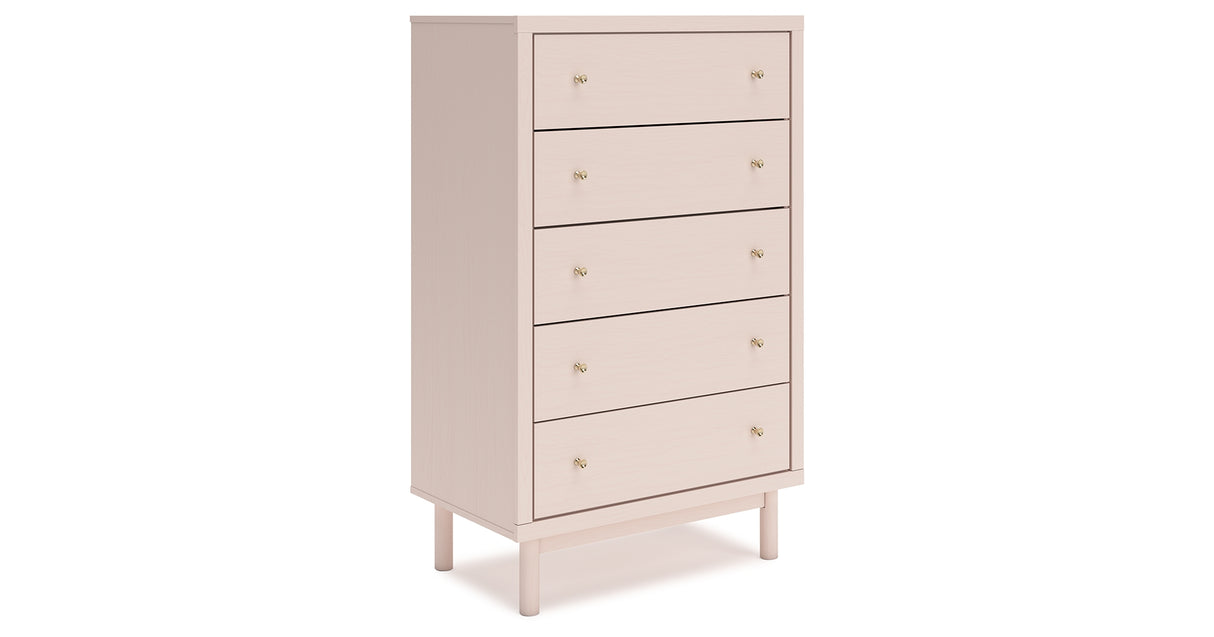 Wistenpine Twin Upholstered Panel Headboard with Mirrored Dresser, Chest and 2 Nightstands in Blush from Ashley - Luna Furniture