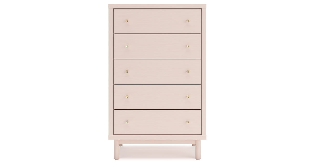 Wistenpine Full Upholstered Panel Headboard with Mirrored Dresser, Chest and Nightstand in Blush from Ashley - Luna Furniture