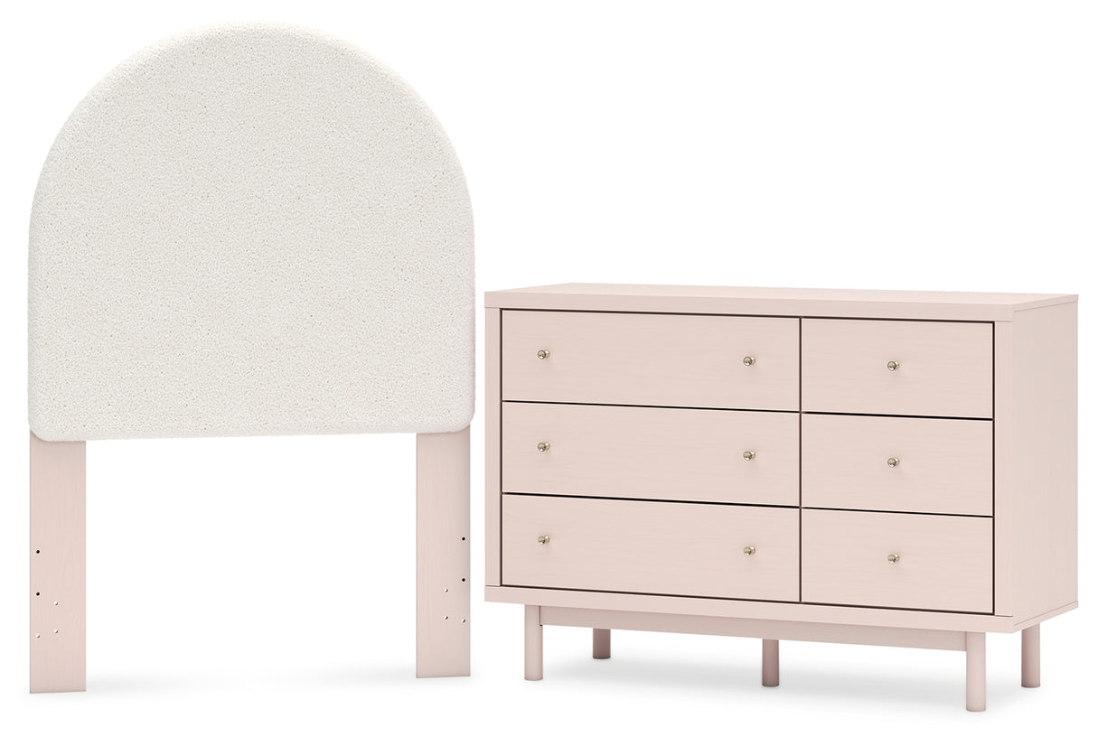 Wistenpine Twin Upholstered Panel Headboard with Dresser in Blush from Ashley - Luna Furniture