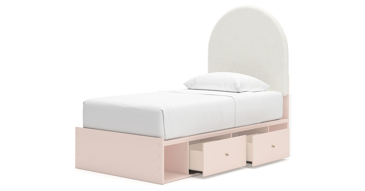 Wistenpine Blush Twin Upholstered Storage Platform Bed with 2 Drawers from Ashley - Luna Furniture