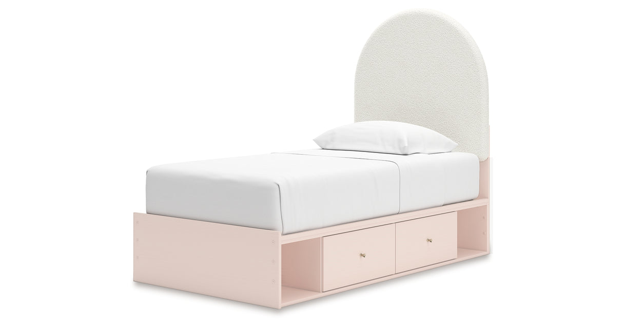 Wistenpine Blush Twin Upholstered Storage Platform Bed with 2 Drawers from Ashley - Luna Furniture
