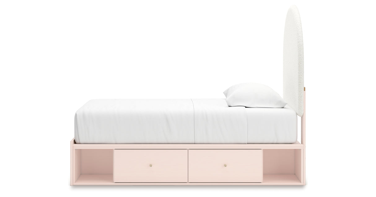 Wistenpine Blush Twin Upholstered Storage Platform Bed with 2 Drawers from Ashley - Luna Furniture