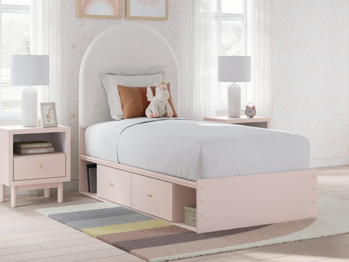 Wistenpine Blush Twin Upholstered Storage Platform Bed with 2 Drawers from Ashley - Luna Furniture
