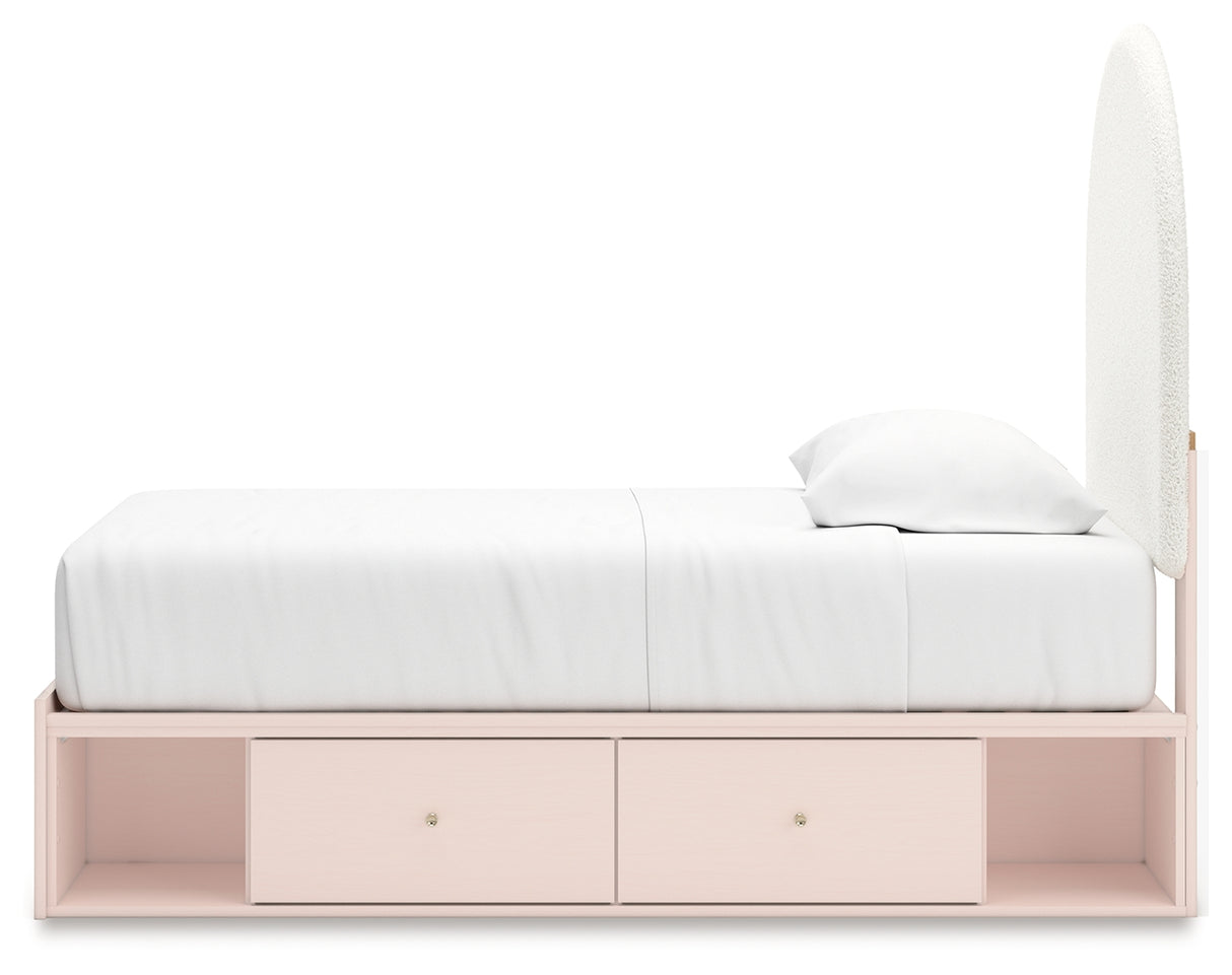 Wistenpine Blush Twin Upholstered Storage Platform Bed with 4 Drawers from Ashley - Luna Furniture