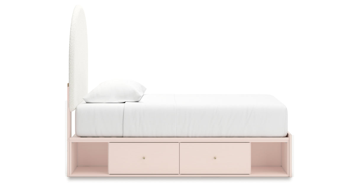 Wistenpine Blush Twin Upholstered Storage Platform Bed with 4 Drawers from Ashley - Luna Furniture