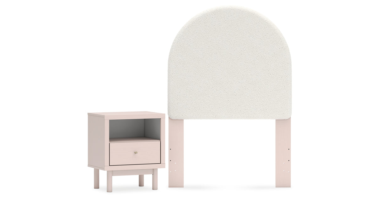 Wistenpine Twin Upholstered Panel Headboard with Nightstand in Blush from Ashley Furniture - Luna Furniture