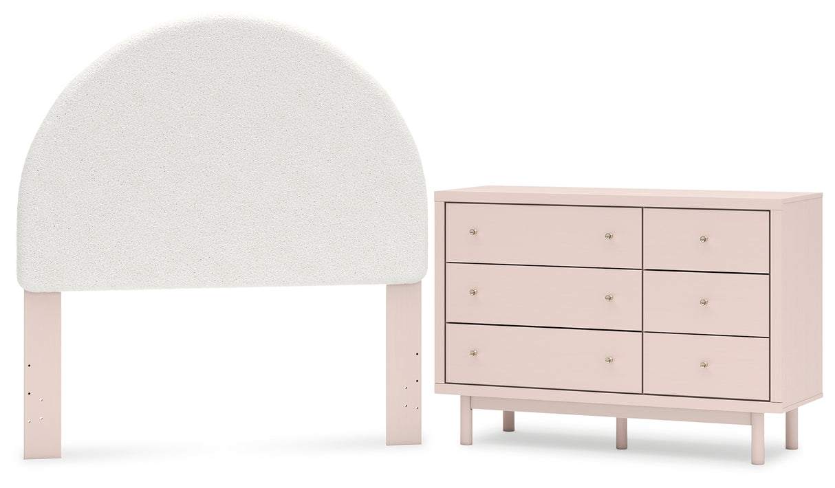 Wistenpine Full Upholstered Panel Headboard with Dresser in Blush from Ashley - Luna Furniture