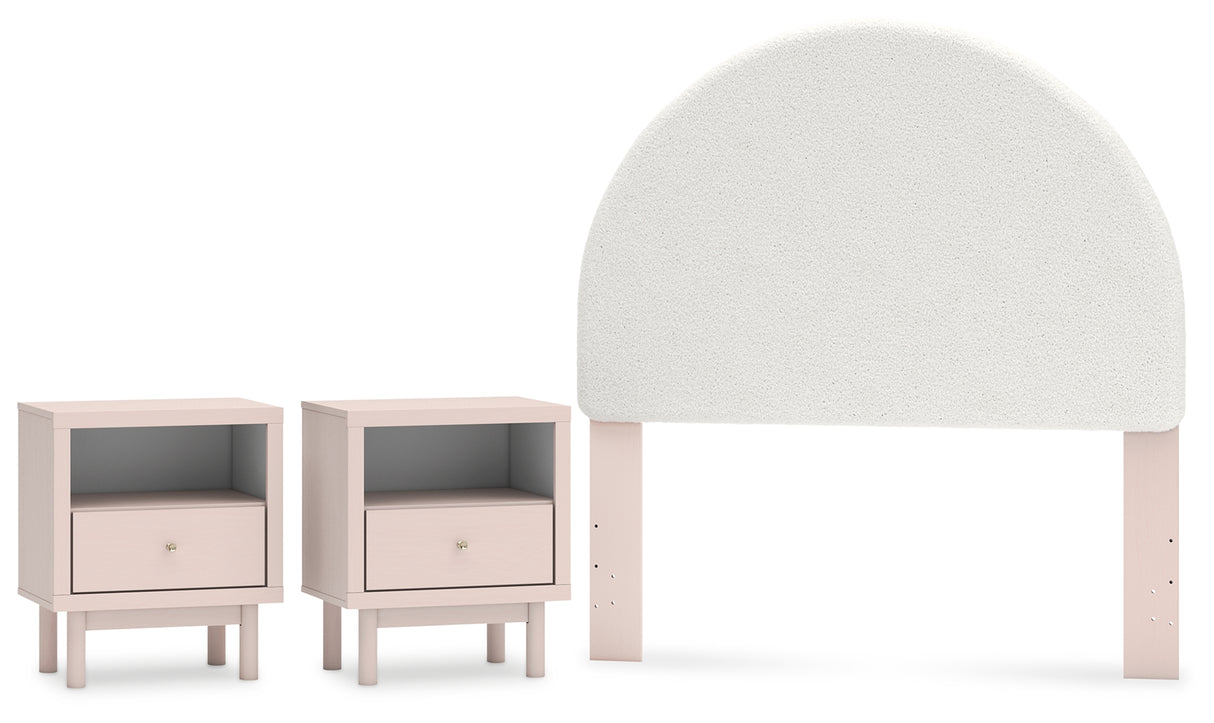 Wistenpine Full Upholstered Panel Headboard with 2 Nightstands in Blush from Ashley - Luna Furniture