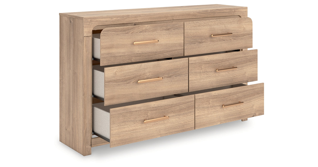 Kinlanni King Upholstered Platform Bed with Dresser and Chest in Tan from Ashley - Luna Furniture