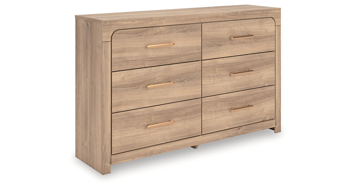 Kinlanni King Upholstered Platform Bed with Dresser and Chest in Tan from Ashley - Luna Furniture