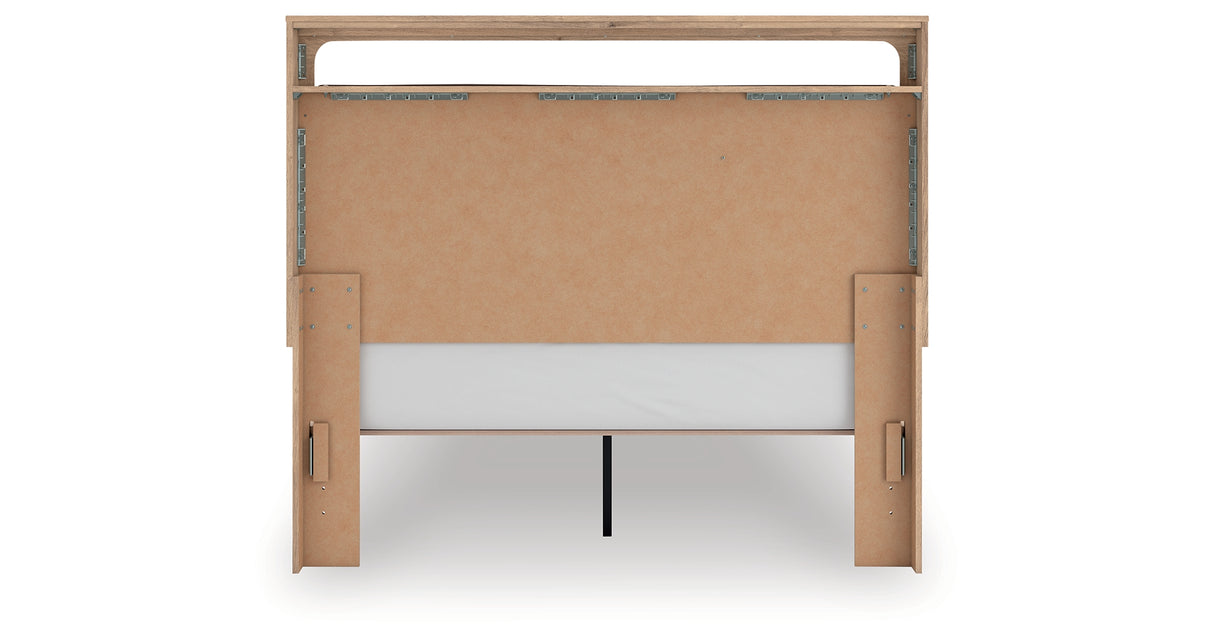 Kinlanni Queen Upholstered Platform Bed with Dresser and Chest in Tan from Ashley - Luna Furniture