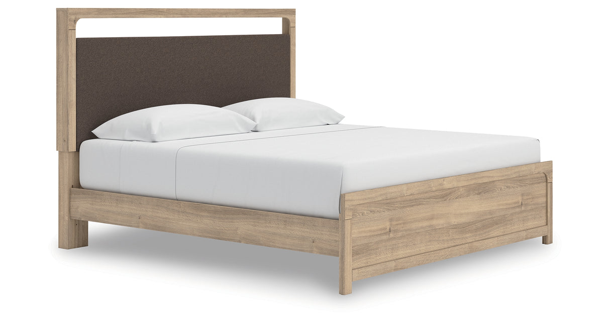 Kinlanni King Upholstered Platform Bed with Dresser and Chest in Tan from Ashley - Luna Furniture