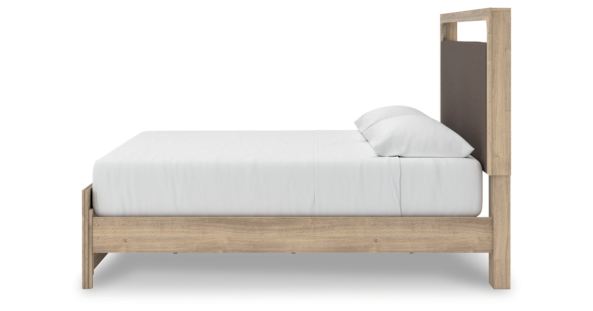 Kinlanni King Upholstered Platform Bed with Dresser and Chest in Tan from Ashley - Luna Furniture