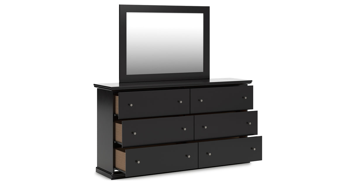 Maribel King Panel Bed with Mirrored Dresser and 2 Nightstands in Black from Ashley Furniture - Luna Furniture