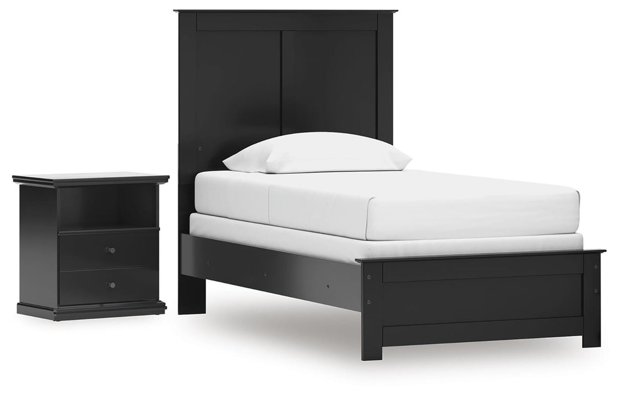 Maribel Black Twin Panel Bed and Nightstand