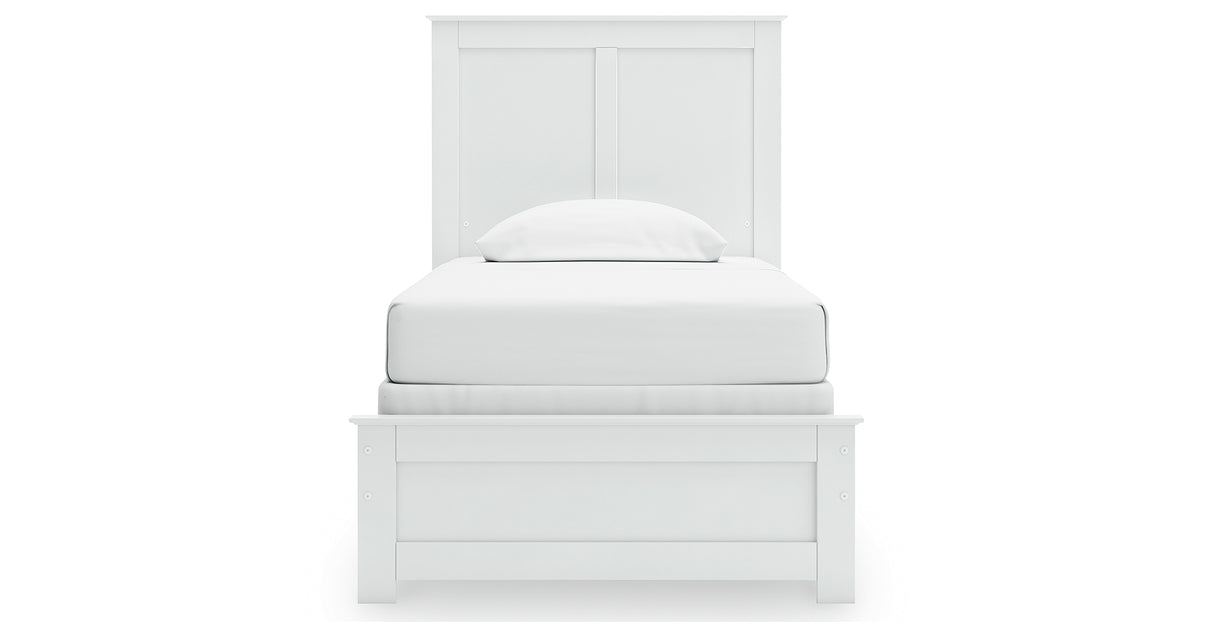 Bostwick Shoals Twin Panel Bed with Mirrored Dresser and Chest in White from Ashley - Luna Furniture