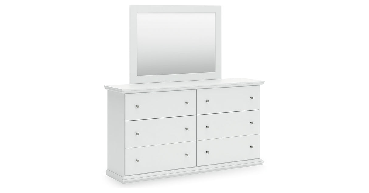 Bostwick Shoals Twin Panel Bed with Mirrored Dresser and Chest in White from Ashley - Luna Furniture