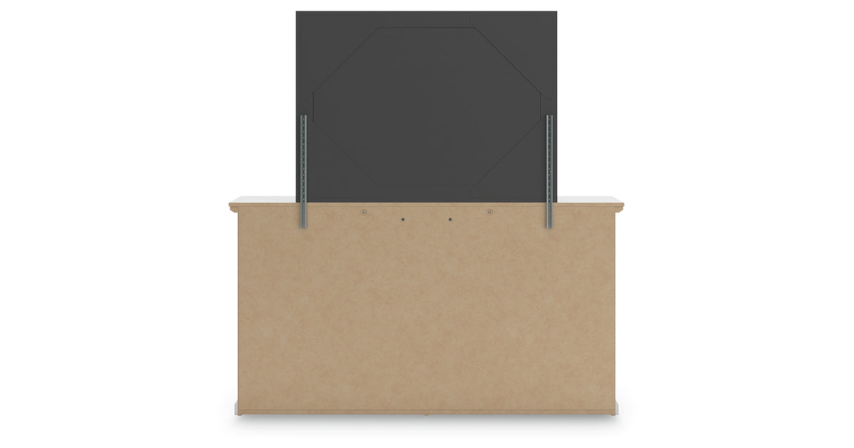 Bostwick Shoals Queen Panel Bed with Mirrored Dresser and Nightstand in White from Ashley - Luna Furniture