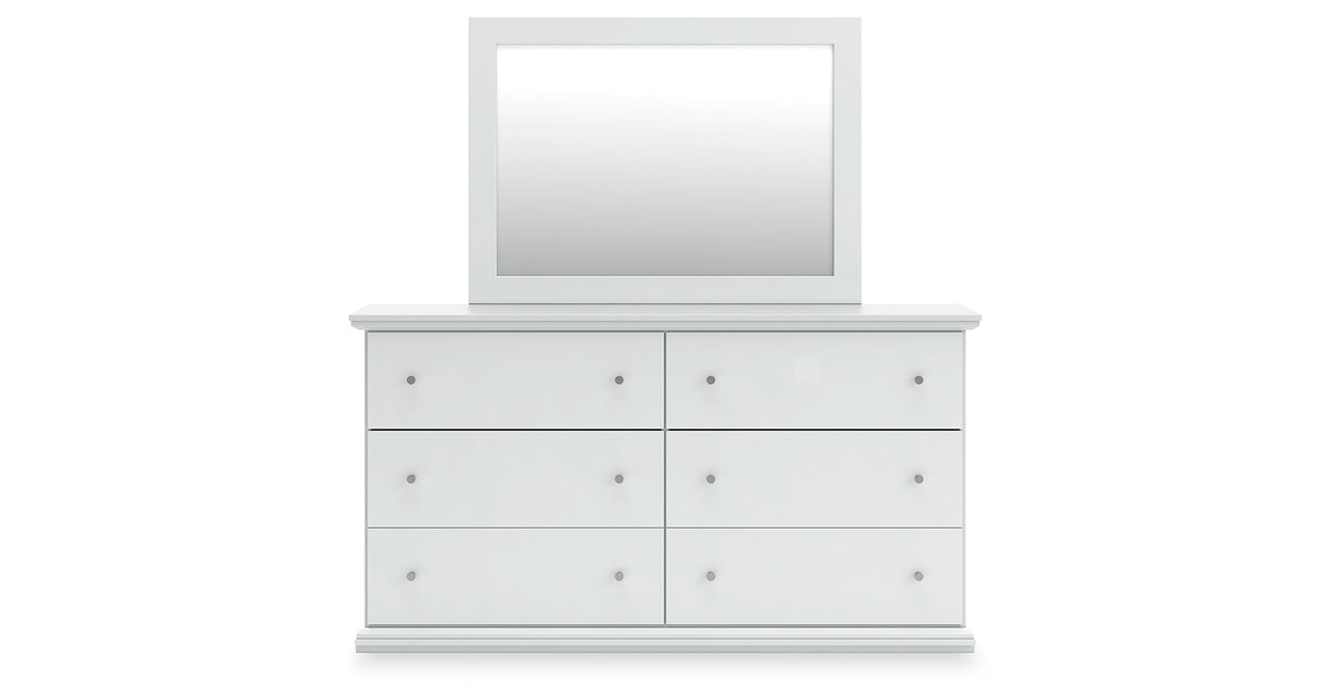 Bostwick Shoals Full Panel Bed with Mirrored Dresser and Chest in White from Ashley Furniture - Luna Furniture