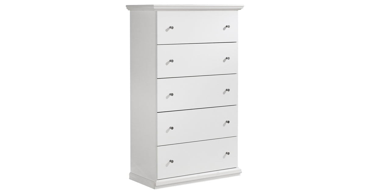 Bostwick Shoals Full Panel Bed with Mirrored Dresser, Chest and Nightstand in White from Ashley Furniture - Luna Furniture