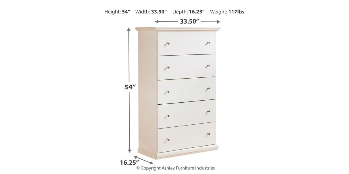 Bostwick Shoals Twin Panel Bed with Mirrored Dresser, Chest and 2 Nightstands in White from Ashley - Luna Furniture