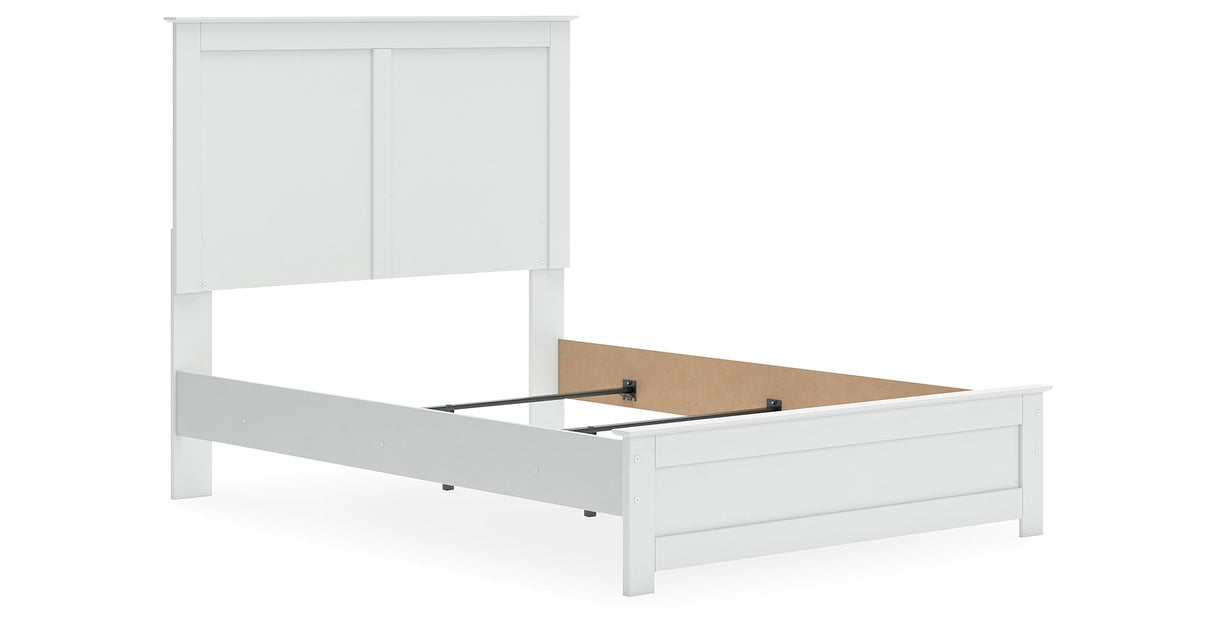 Bostwick Shoals Full Panel Bed with Mirrored Dresser, Chest and Nightstand in White from Ashley Furniture - Luna Furniture