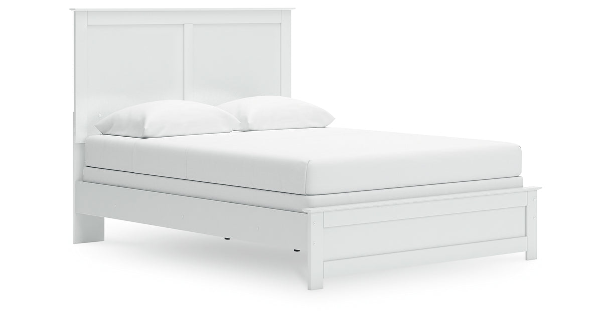 Bostwick Shoals Queen Panel Bed with Mirrored Dresser, Chest and Nightstand in White from Ashley Furniture - Luna Furniture