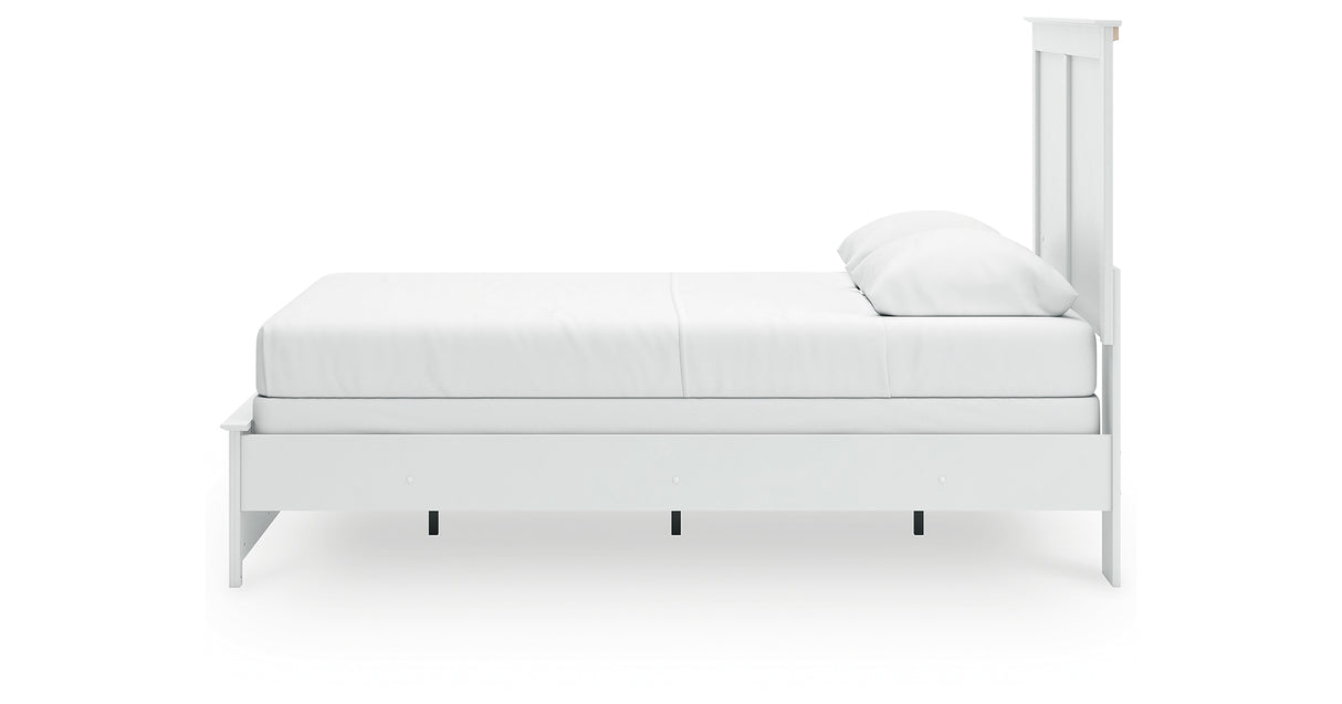 Bostwick Shoals Queen Panel Bed with Mirrored Dresser, Chest and Nightstand in White from Ashley Furniture - Luna Furniture