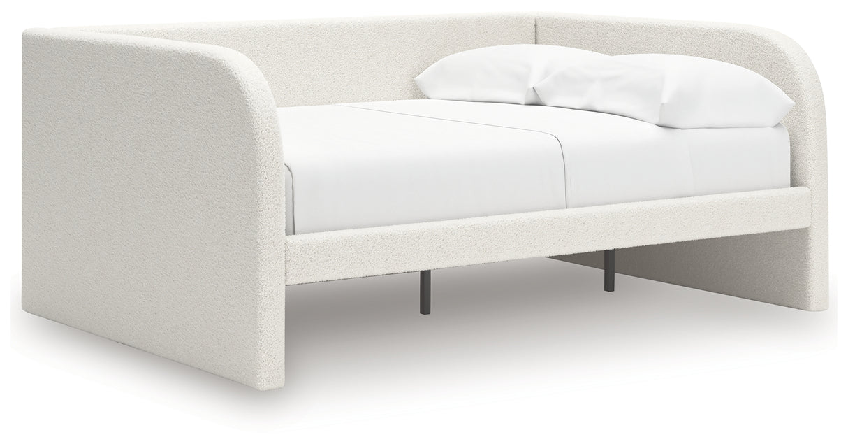 Arloster Full Upholstered Day Bed with Mirrored Dresser in Tan/White from Ashley - Luna Furniture