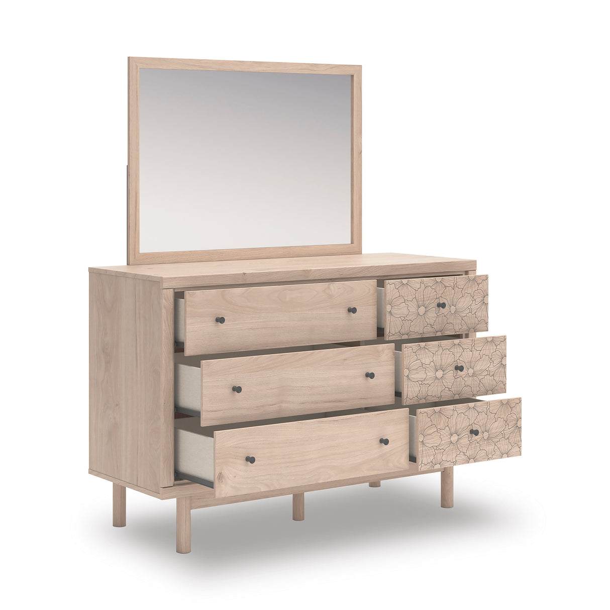 Arloster Tan/White Twin Upholstered Dabed, Dresser and Mirror from Ashley Furniture - Luna Furniture