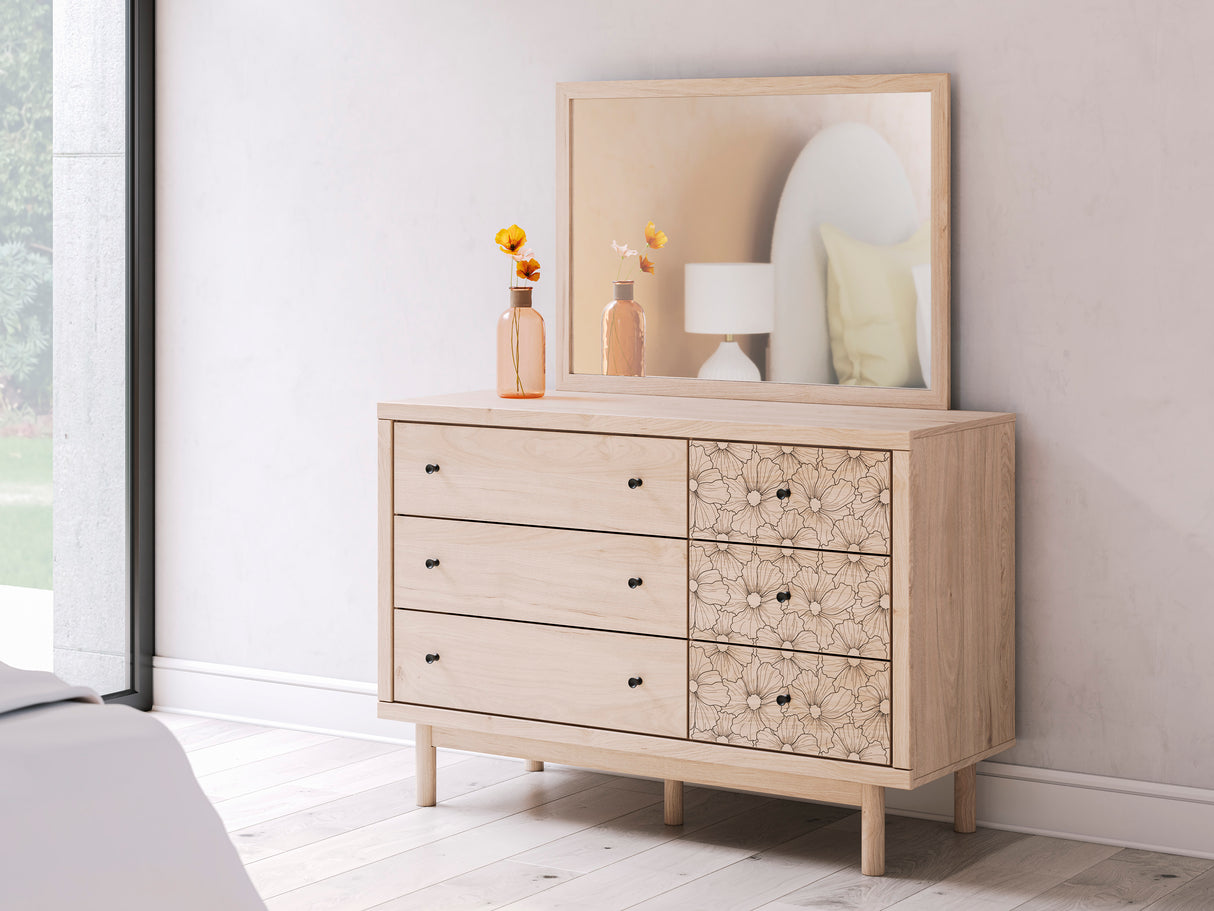 Arloster Tan/White Twin Upholstered Dabed, Dresser and Mirror from Ashley Furniture - Luna Furniture
