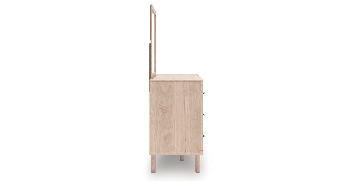 Arloster Tan/White Twin Upholstered Dabed, Dresser and Mirror from Ashley Furniture - Luna Furniture