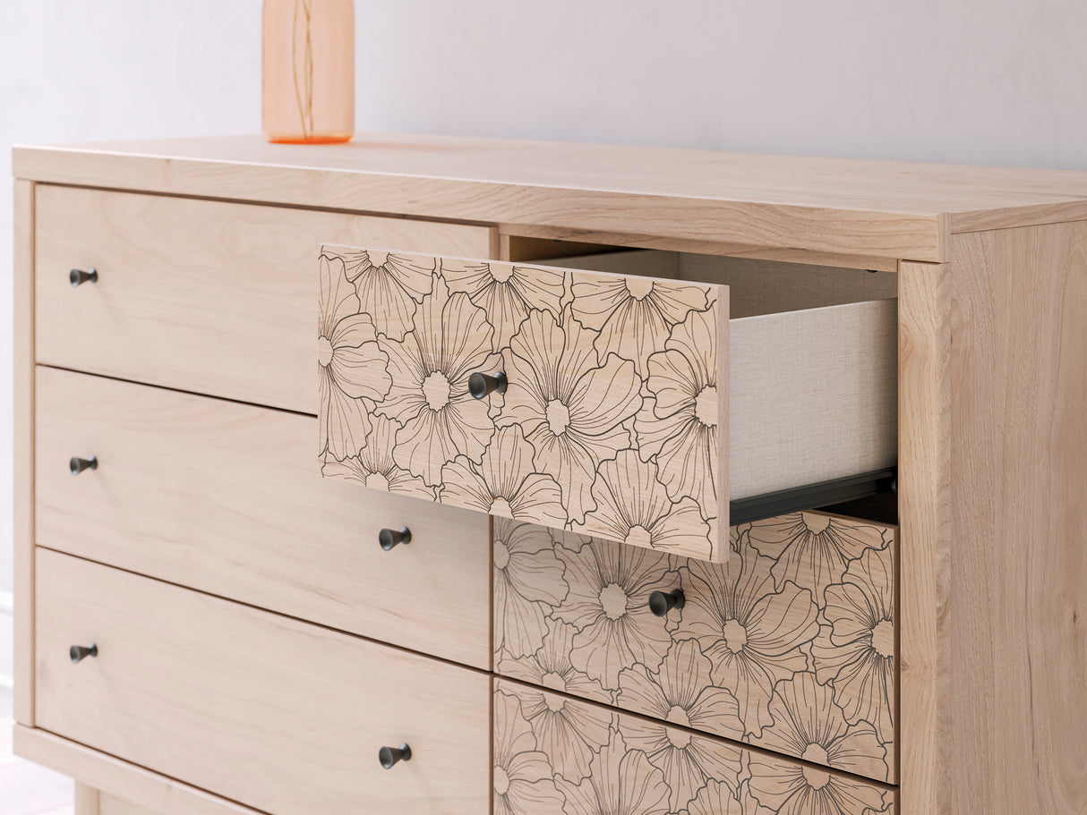 Arloster Tan/White Twin Upholstered Dabed, Dresser and Mirror from Ashley Furniture - Luna Furniture
