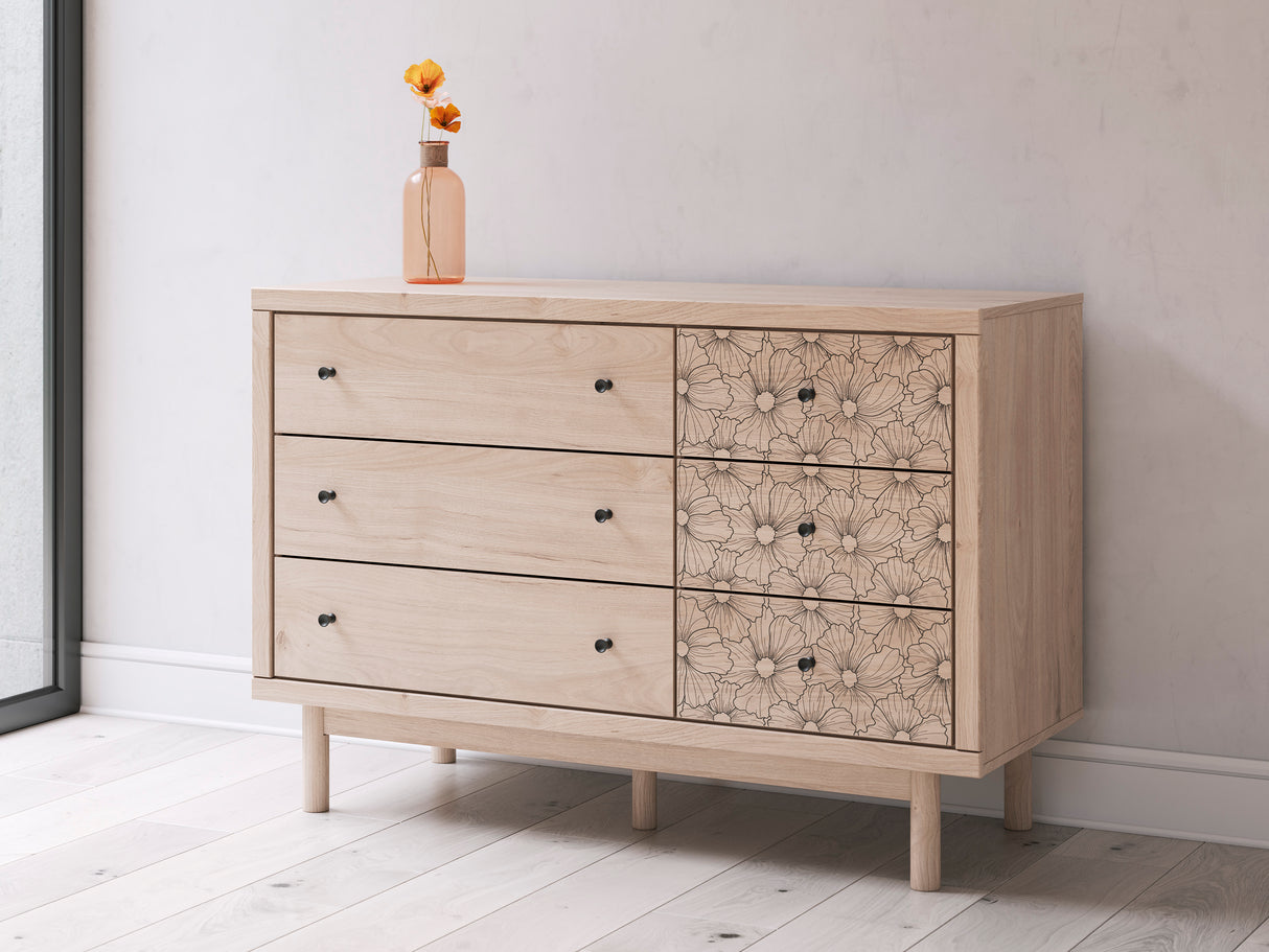 Arloster Tan/White Twin Upholstered Dabed, Dresser and Mirror from Ashley Furniture - Luna Furniture
